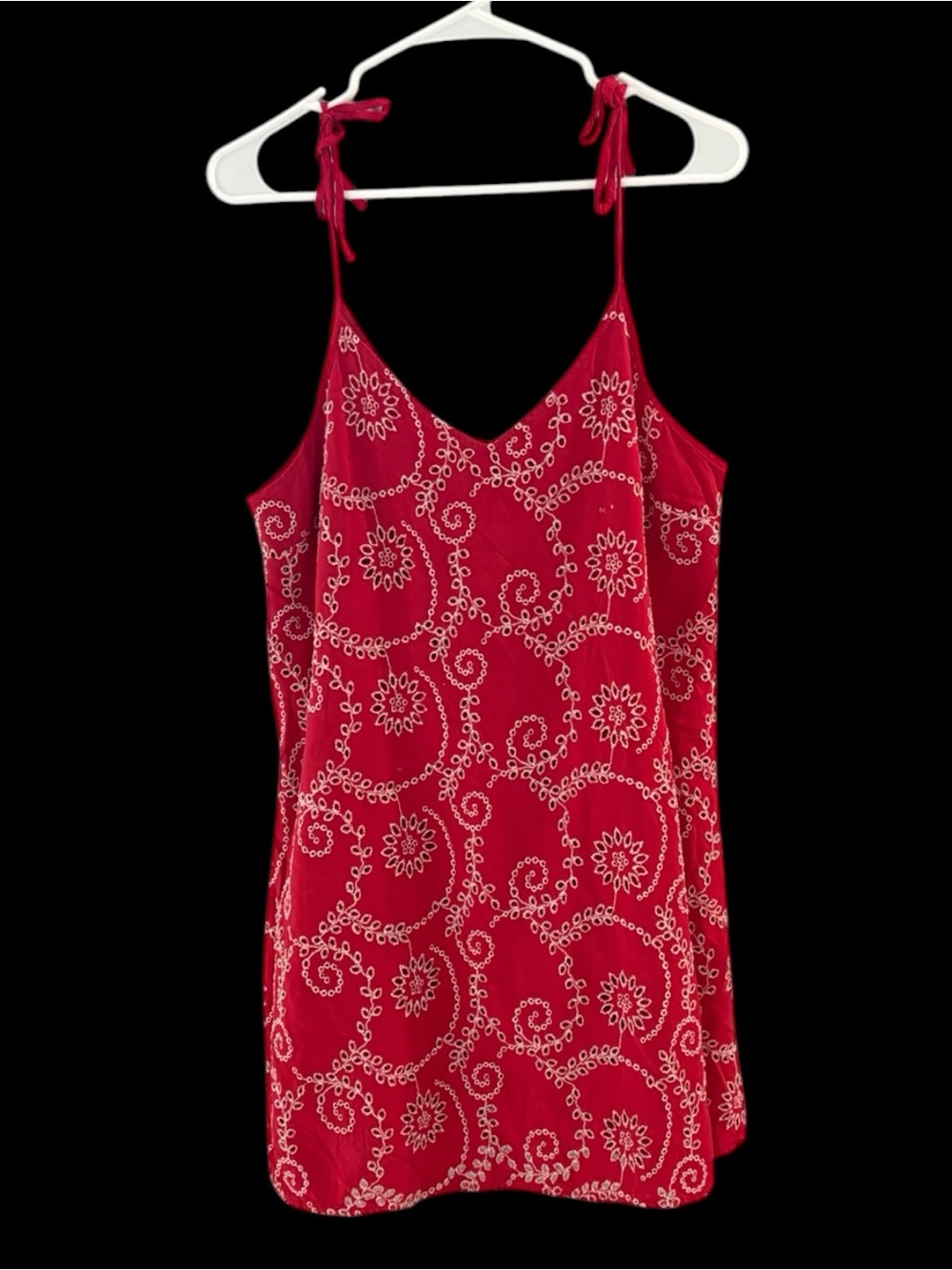 American Eagle Outfitters Red Floral-Embroidered Sundress